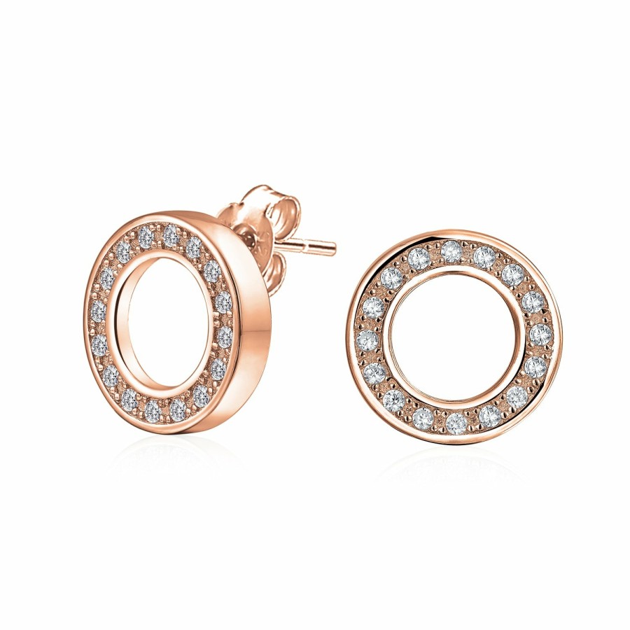 Shop Women Bling Jewelry Dangle Drop Earrings | Cz Open Round Circle Drop Dangle Stud Earrings In ,Yellow Gold Or Silver