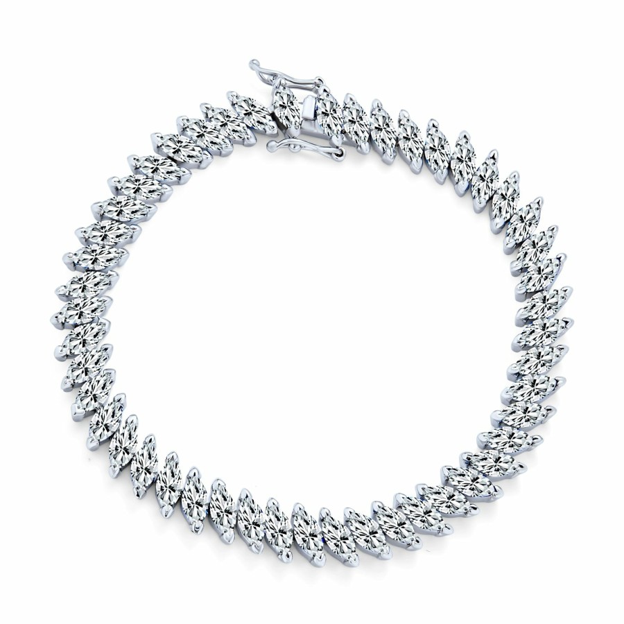 Shop Women Bling Jewelry Tennis Bracelets | Bridal Wedding Prom Marquise Cut Cz Tennis Bracelet Gold Silver Plated