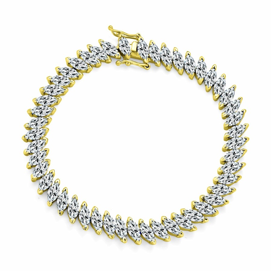 Shop Women Bling Jewelry Tennis Bracelets | Bridal Wedding Prom Marquise Cut Cz Tennis Bracelet Gold Silver Plated