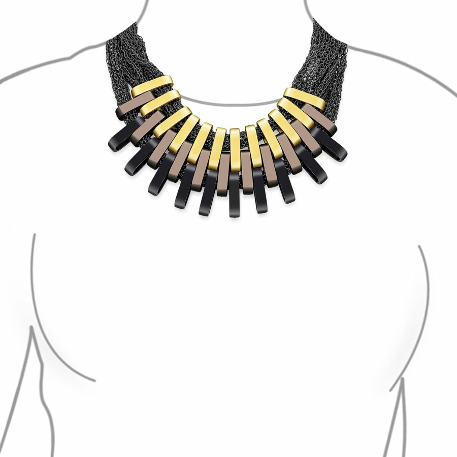 Shop Women Bling Jewelry Statement Necklaces | Bronze Black Matte Metallic Modern Urban Fan Bib Statement Necklace