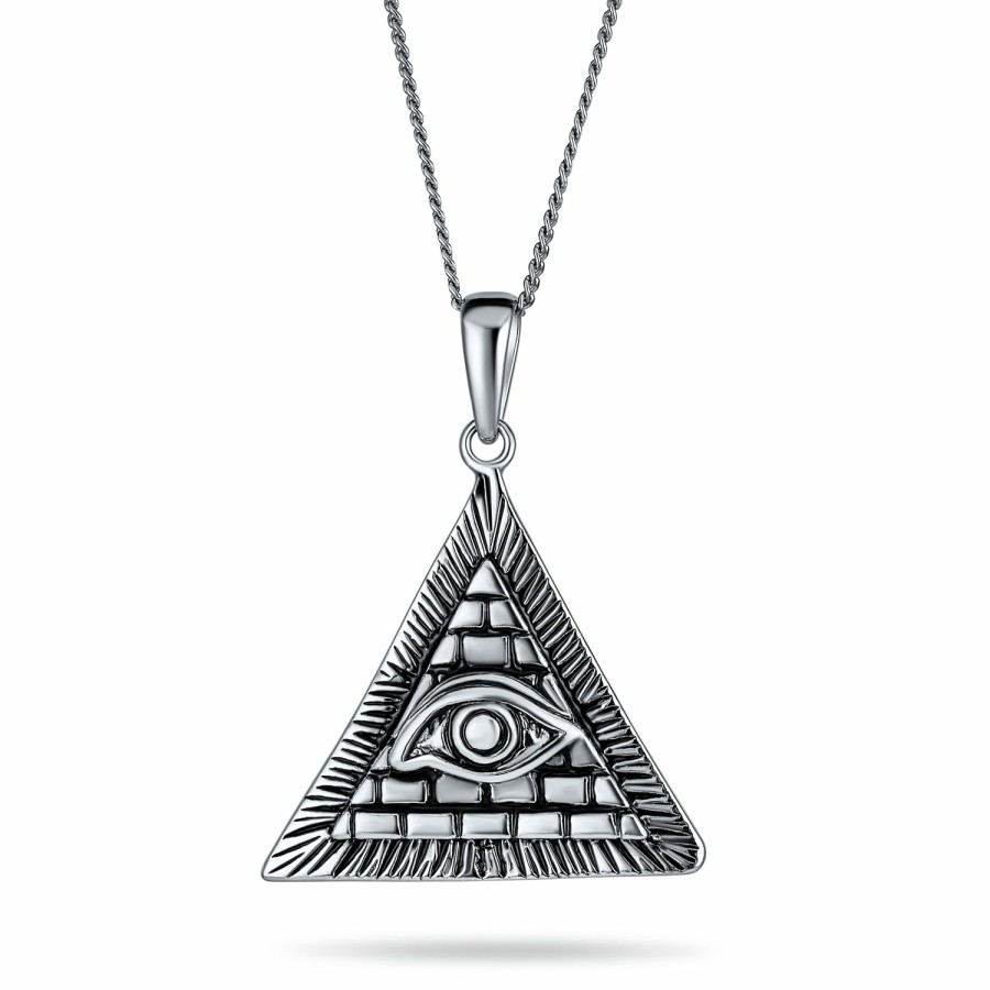 Shop Women Bling Jewelry Engravable Necklaces | Ancient Egyptian Ra Udjat Mansonic Pyramid Evil Eye Pendant Necklace