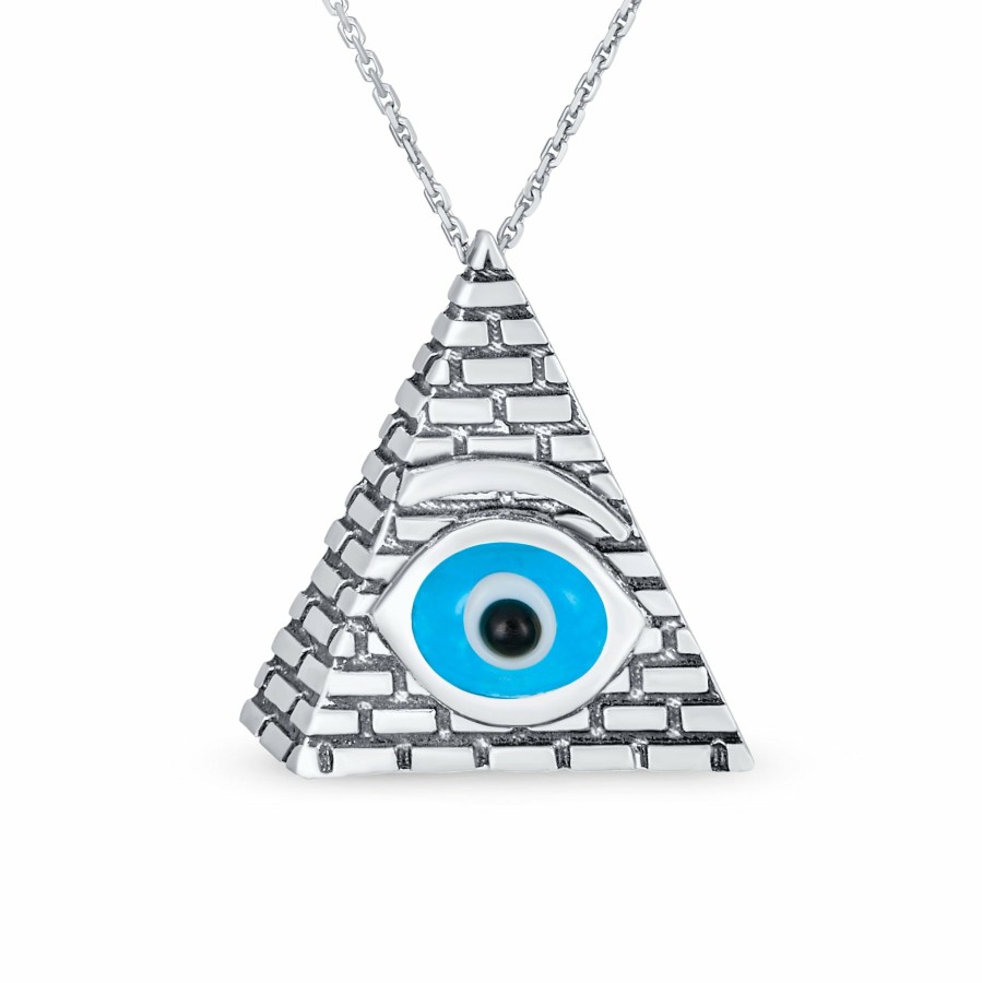 Shop Women Bling Jewelry Engravable Necklaces | Ancient Egyptian Ra Udjat Mansonic Pyramid Evil Eye Pendant Necklace