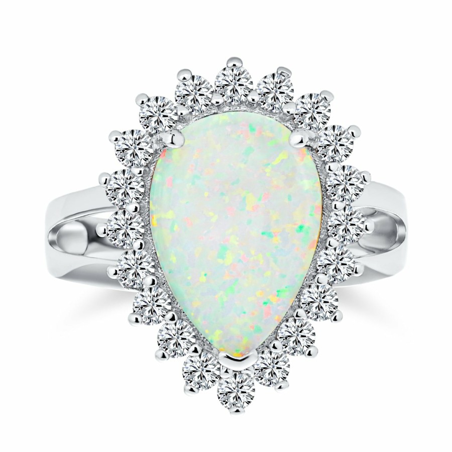 Shop Women Bling Jewelry Engagement Rings | Big Halo 7-10Ct Oval Teardrop Opal Engagement Ring .925