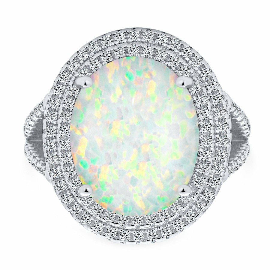 Shop Women Bling Jewelry Engagement Rings | Big Halo 7-10Ct Oval Teardrop Opal Engagement Ring .925