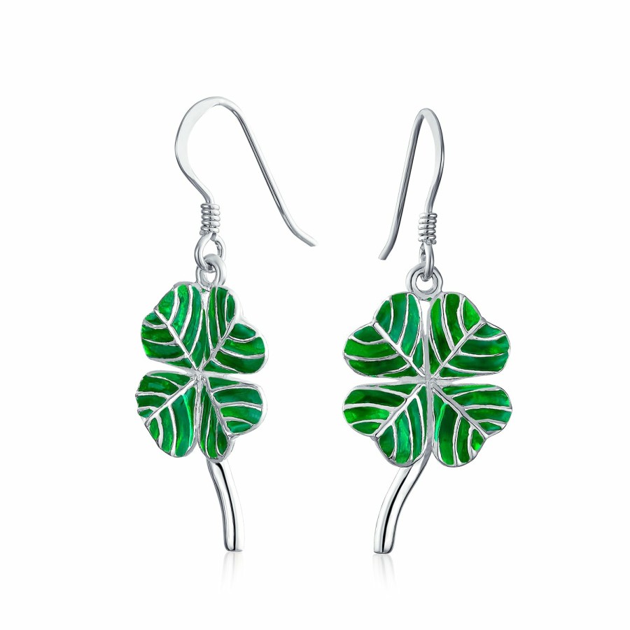 Shop Women Bling Jewelry Pendant Necklaces | Enamel Shamrock Clover Earrings Pendant Necklace Jewelry Set .925 Silver