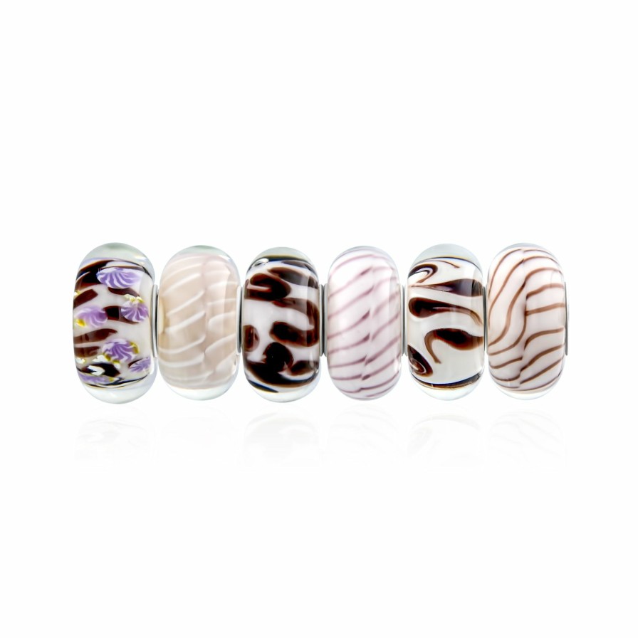 Shop Women Bling Jewelry Glass Crystal Beads | Brown Black White Murano Glass Bead Charm Bundle 6 Set Sterling Silver