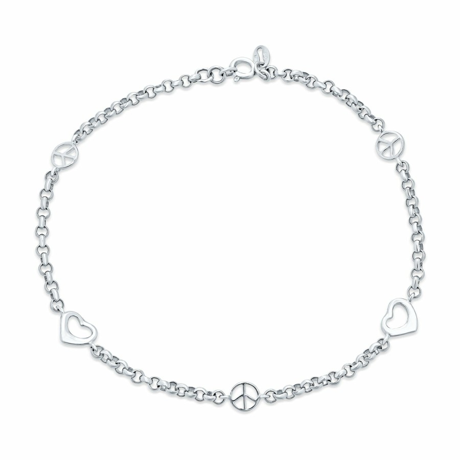 Shop Women Bling Jewelry Delicate Bracelets | Peace Love Interlocking Hearts Anklet Ankle Bracelet Sterling Silver