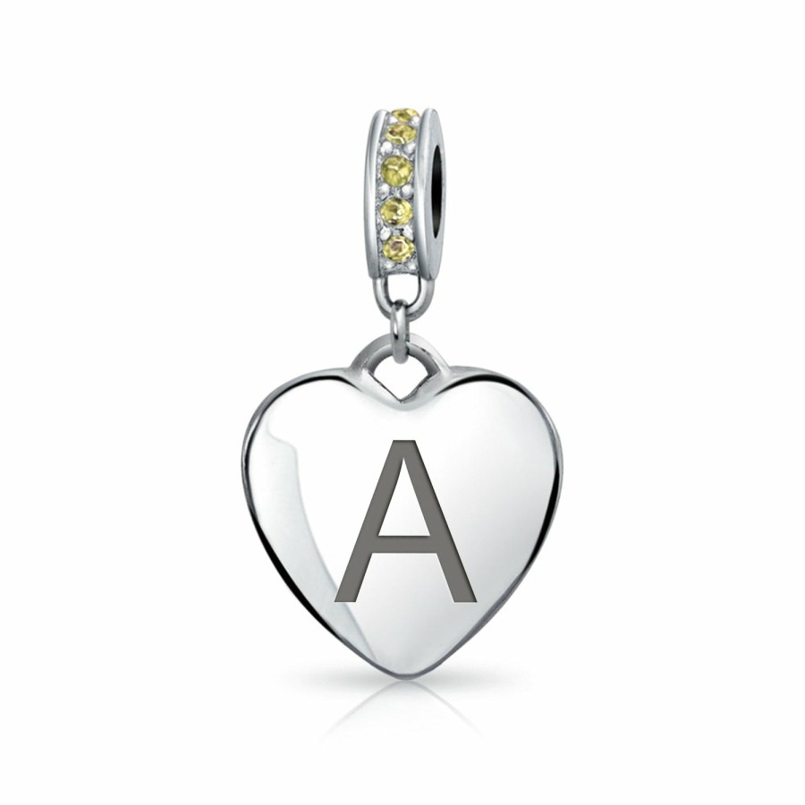 Shop Women Bling Jewelry Dangle Beads | Heart Dangle Bead Charm Crystal Yellow November .925 Sterling Silver