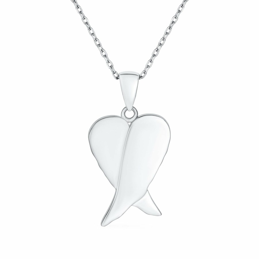 Shop Women Bling Jewelry Pendant Necklaces | White Opal Inlay Guardian Angel Wings Necklace Pendant Silver