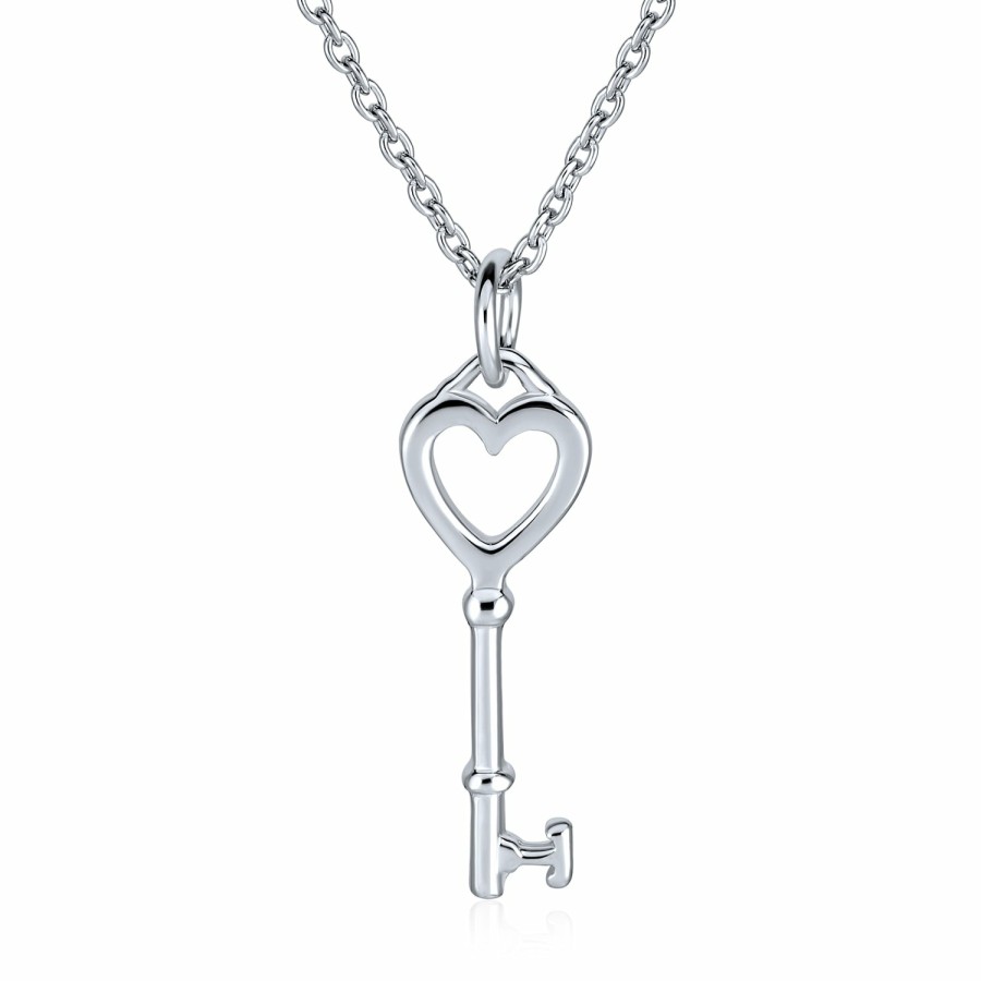 Shop Women Bling Jewelry Pendant Necklaces | Romantic Open Heart Key Shaped Pendant 14K Gold Plated .925 Silver