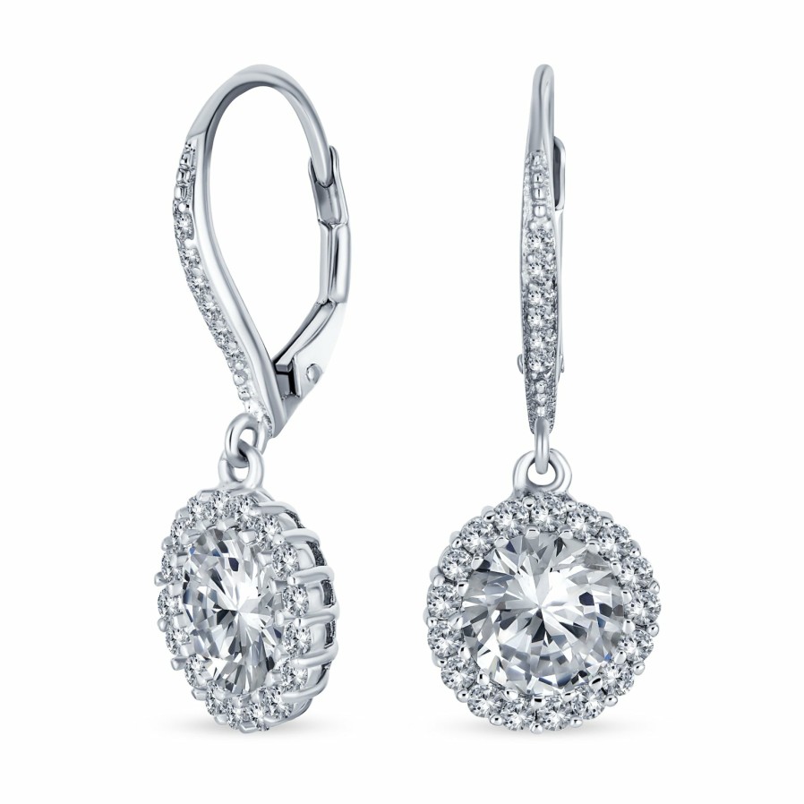 Shop Women Bling Jewelry Dangle Drop Earrings | 3.5Ct Solitaire Halo Cz Dangle Earring Sterling Silver More Colors