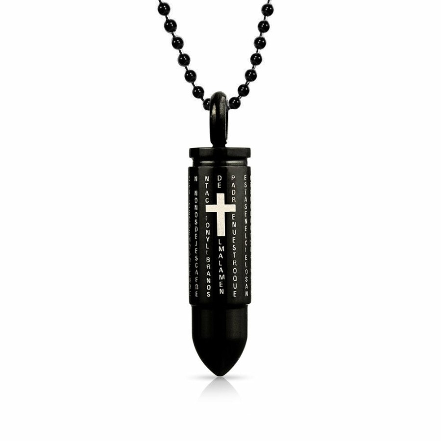 Shop Men Bling Jewelry Mens Engravable Necklaces | Bullet Pendant Silver Stainless Steel