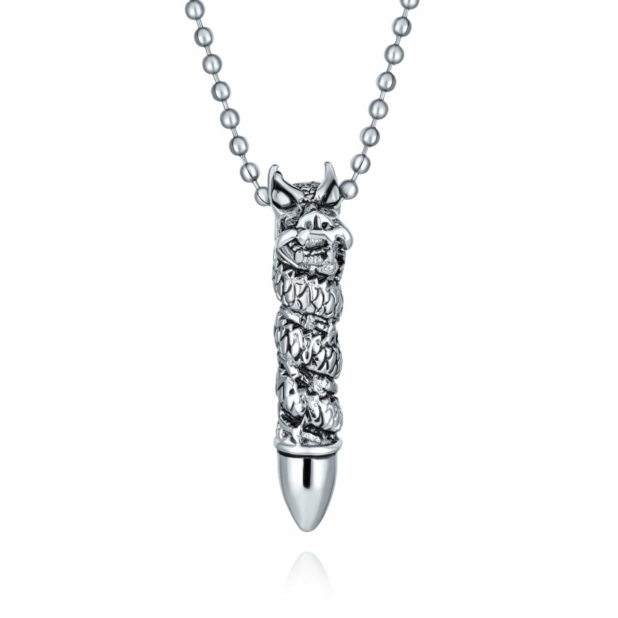 Shop Men Bling Jewelry Mens Engravable Necklaces | Bullet Pendant Silver Stainless Steel