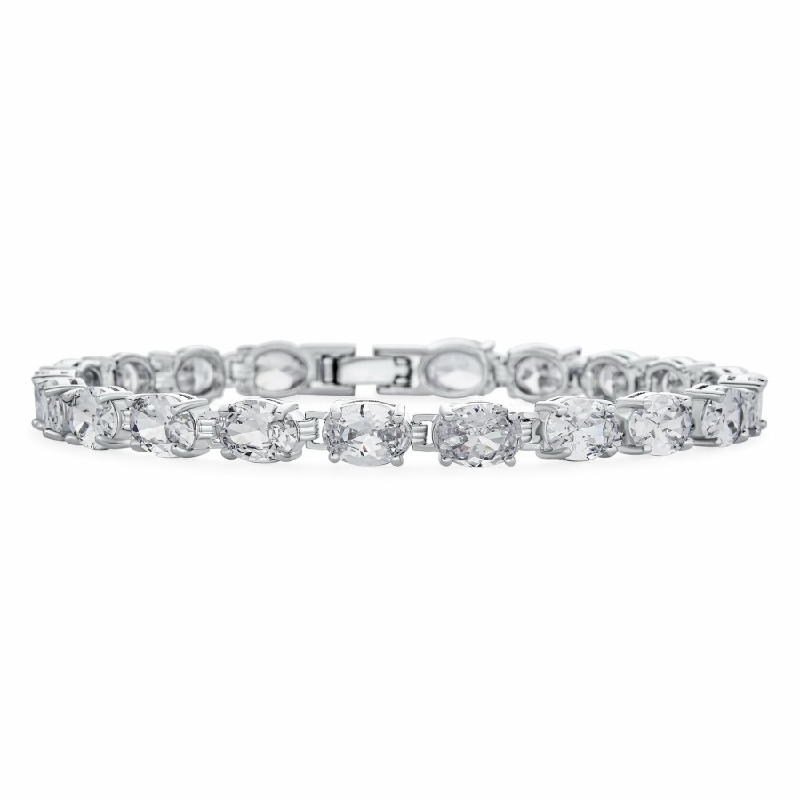 Shop Women Bling Jewelry Tennis Bracelets | Bridal Cz Alternating Oval Tennis Bracelet