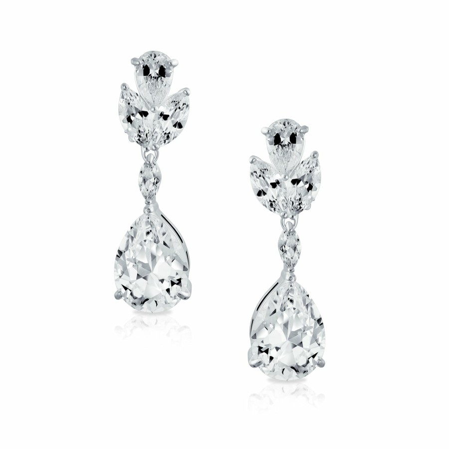 Shop Women Bling Jewelry Clip On Earrings | Bridal Wedding Teardrop Cz Dangle Clip-On Earrings Prom Silver Plated