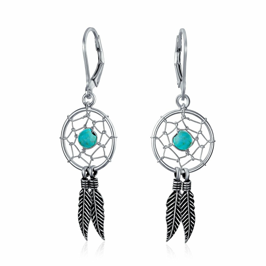 Shop Women Bling Jewelry Dangle Drop Earrings | Feathers Western Dream Catcher Earrings Pendant Necklace .925