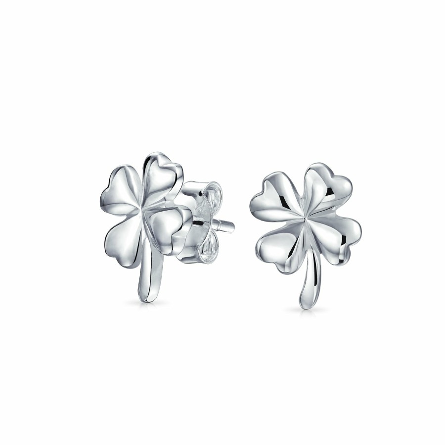 Shop Women Bling Jewelry Stud Earrings | Jewelry Set Four Leaf Clover Shamrock Charm Pendant Necklace 925 Sterling