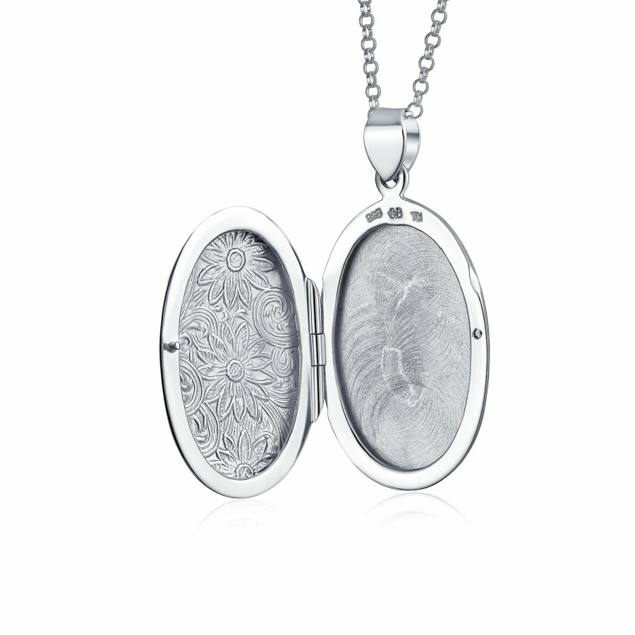 Shop Women Bling Jewelry Lockets | Sunflower Photo Oval Locket For Women Hold Pictures Sterling Necklace Silver