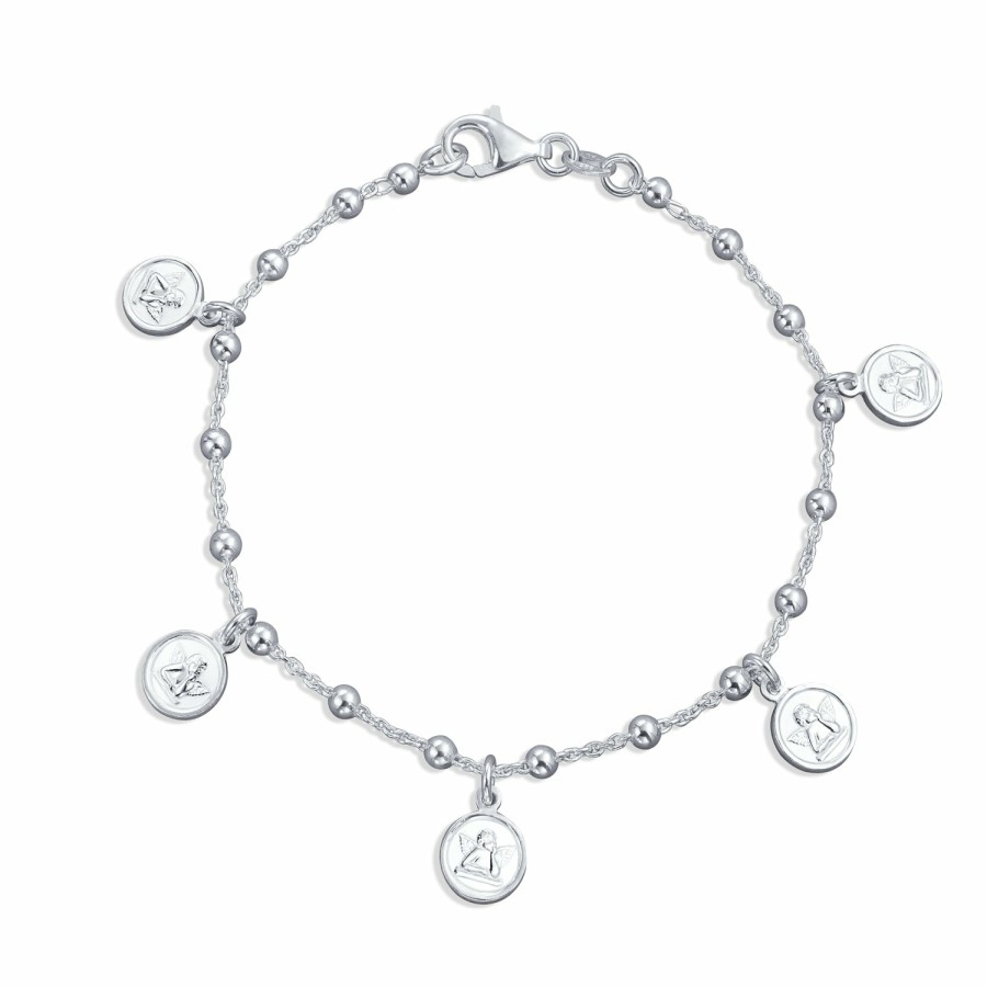 Shop Women Bling Jewelry Charm Bracelets | Angels Cherubs Dangle Round Disc Multi Charm Bracelet Sterling Silver