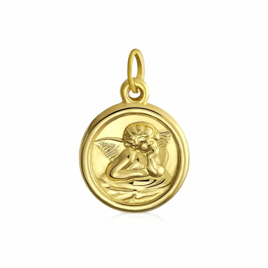 Shop Women Bling Jewelry Pendant Necklaces | Religious Metal 14K Yellow Real Gold Angel Pendant