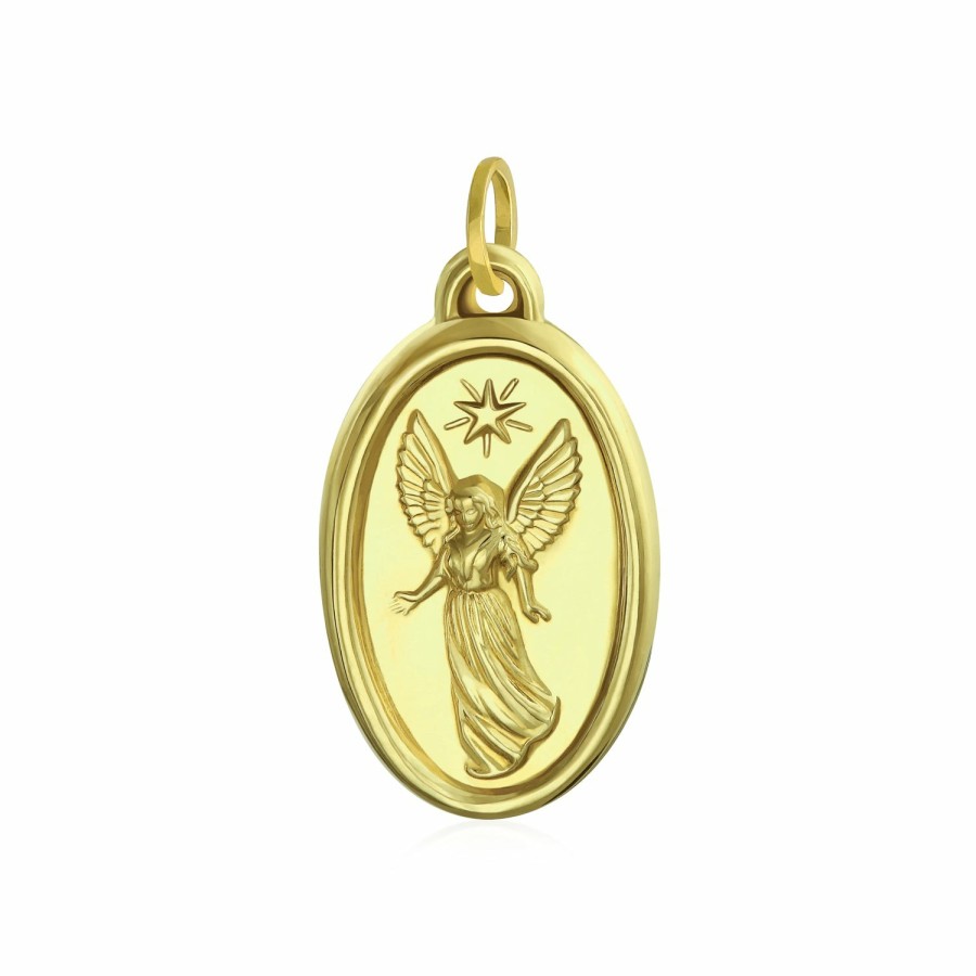 Shop Women Bling Jewelry Pendant Necklaces | Religious Metal 14K Yellow Real Gold Angel Pendant