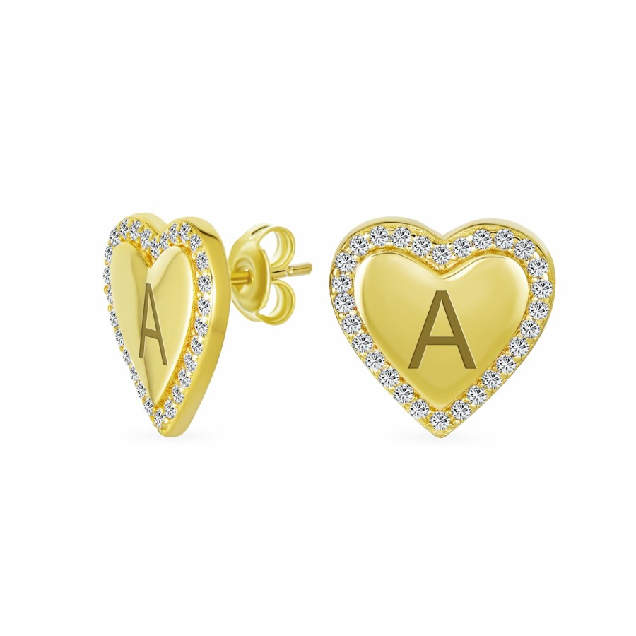 Shop Women Bling Jewelry Abc Initial | Letter A-Z Alphabet Initials Pave Cz Halo Heart Shaped Stud Earrings