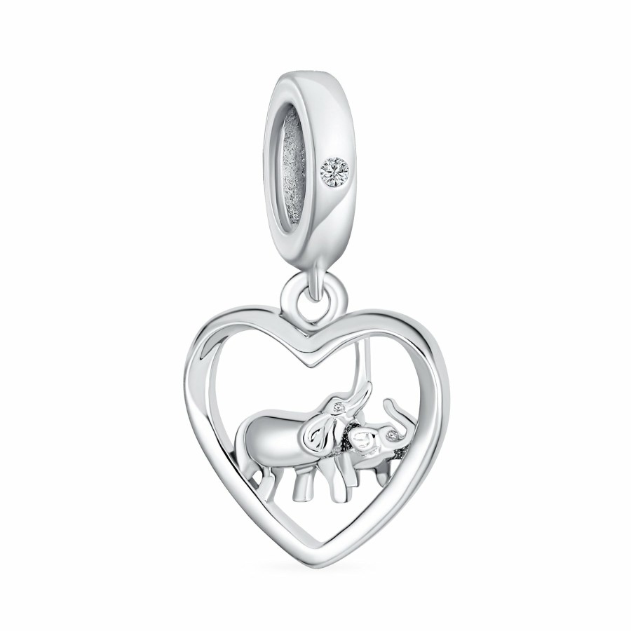 Shop Women Bling Jewelry | Heart Zoo Animal Mother Child Elephant Bead Charm .925 Silver