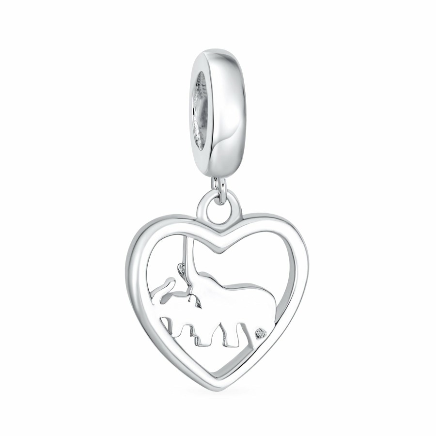 Shop Women Bling Jewelry | Heart Zoo Animal Mother Child Elephant Bead Charm .925 Silver