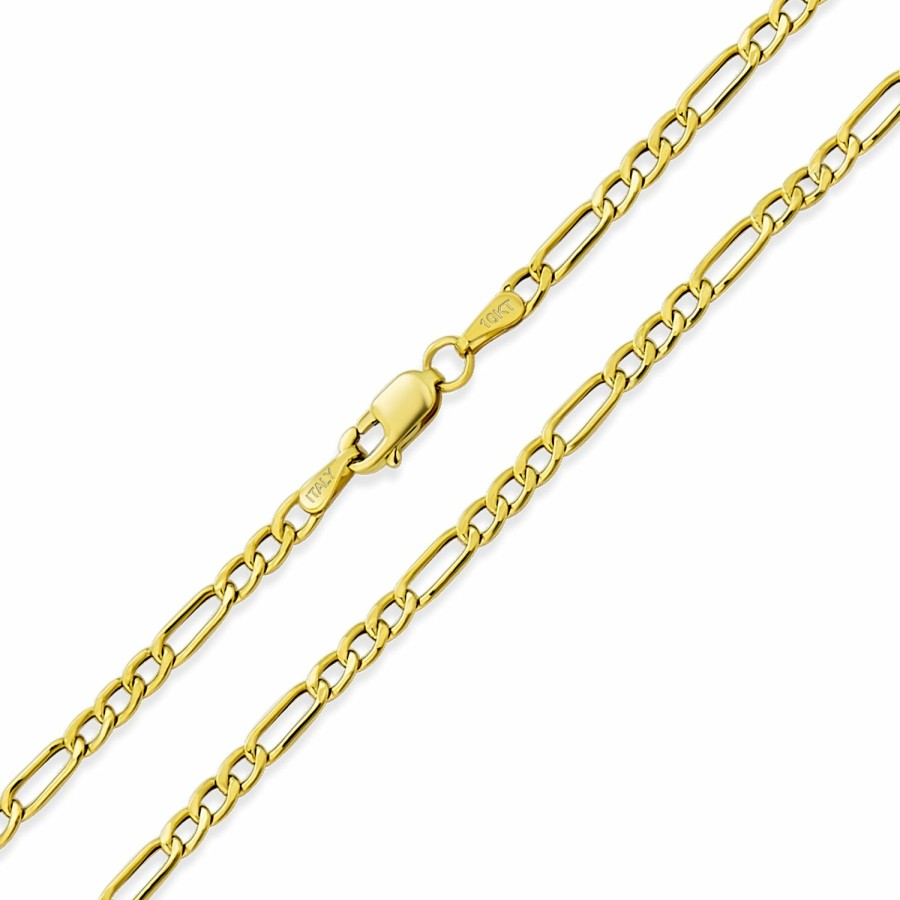 Shop Men Bling Jewelry Mens Necklace Chains | Unisex Thin 2Mm Solid Yellow 10K Gold Figaro Chain Necklace 16-24"