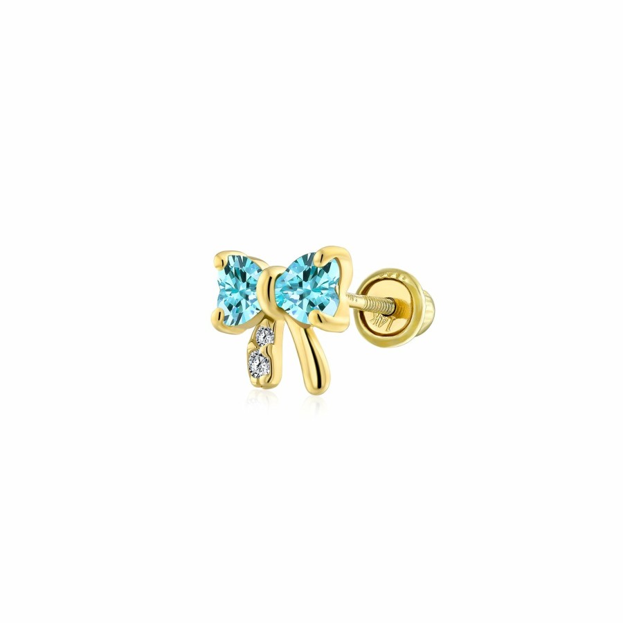 Shop Women Bling Jewelry Ear Piercing | Cz Tiny Ribbon Bow Cartilage 1 Piece Earring 14K Gold Screwback