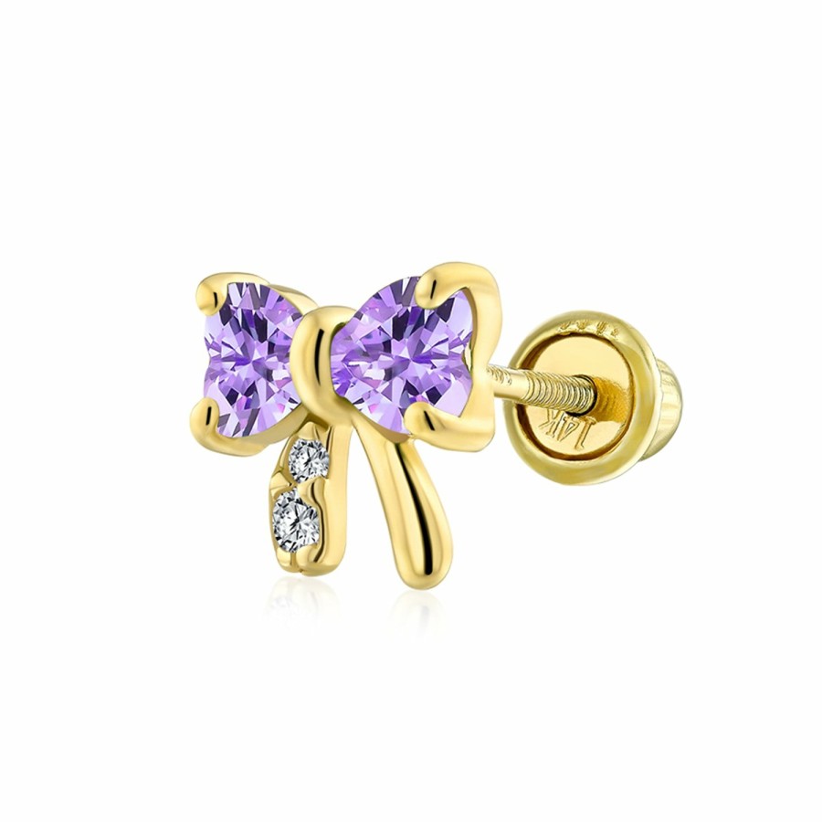 Shop Women Bling Jewelry Ear Piercing | Cz Tiny Ribbon Bow Cartilage 1 Piece Earring 14K Gold Screwback