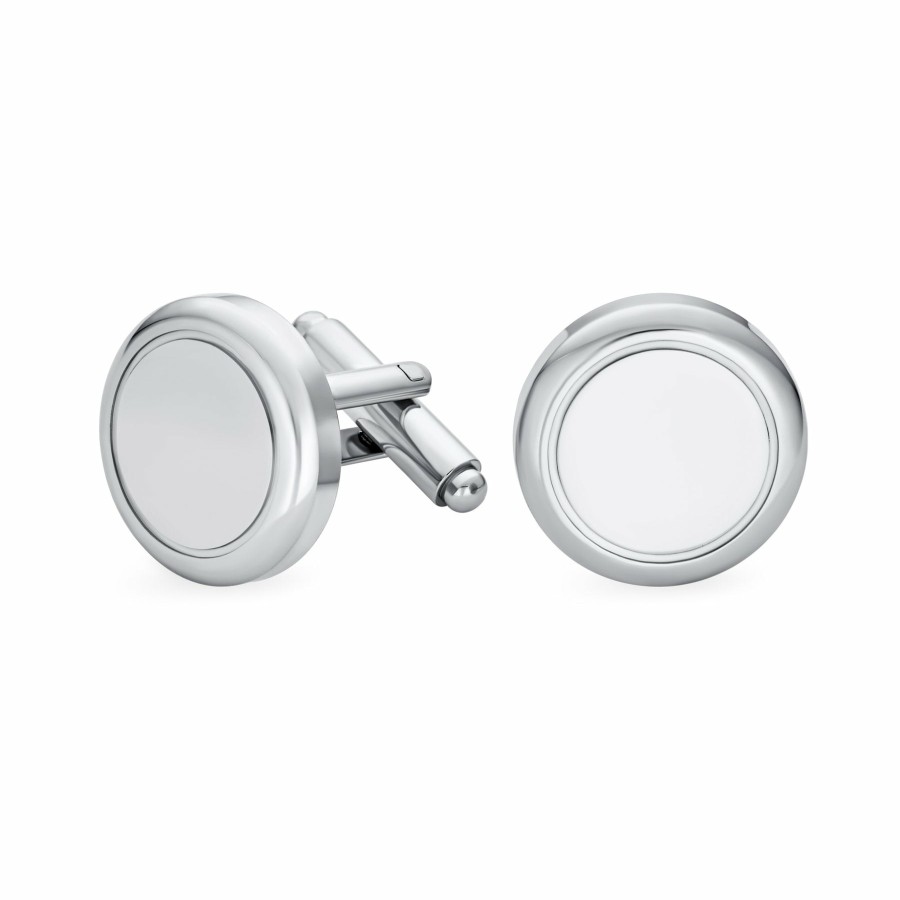 Shop Men Bling Jewelry Cufflinks | Men'S Classic Circle Round Monogram Initial Cufflinks Stainless Steel Silver Tone