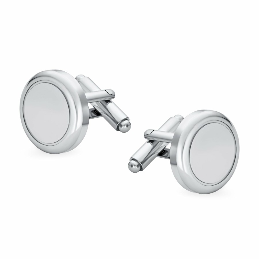 Shop Men Bling Jewelry Cufflinks | Men'S Classic Circle Round Monogram Initial Cufflinks Stainless Steel Silver Tone