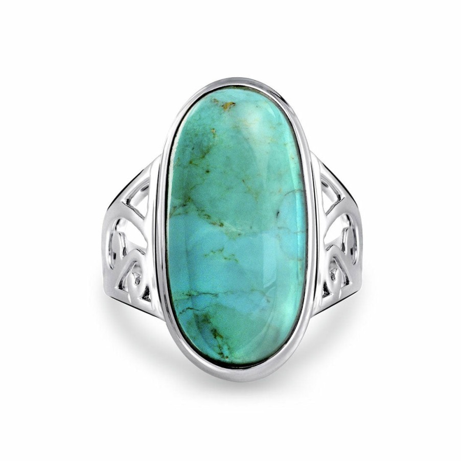 Shop Women Bling Jewelry Statement Cocktail Rings | Western Large Oval Turquoise Ring Filigree Band .925 Sterling Silver