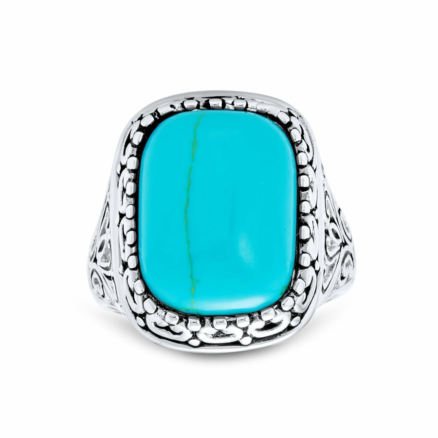 Shop Women Bling Jewelry Statement Cocktail Rings | Western Large Oval Turquoise Ring Filigree Band .925 Sterling Silver