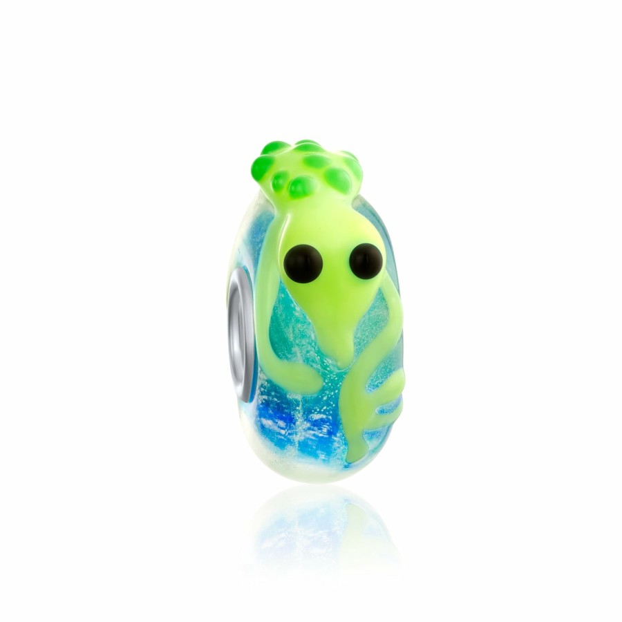 Shop Women Bling Jewelry Unique Charms | Green Animal 3D Lampwork Murano Glass Bead Charm .925 Sterling Silver