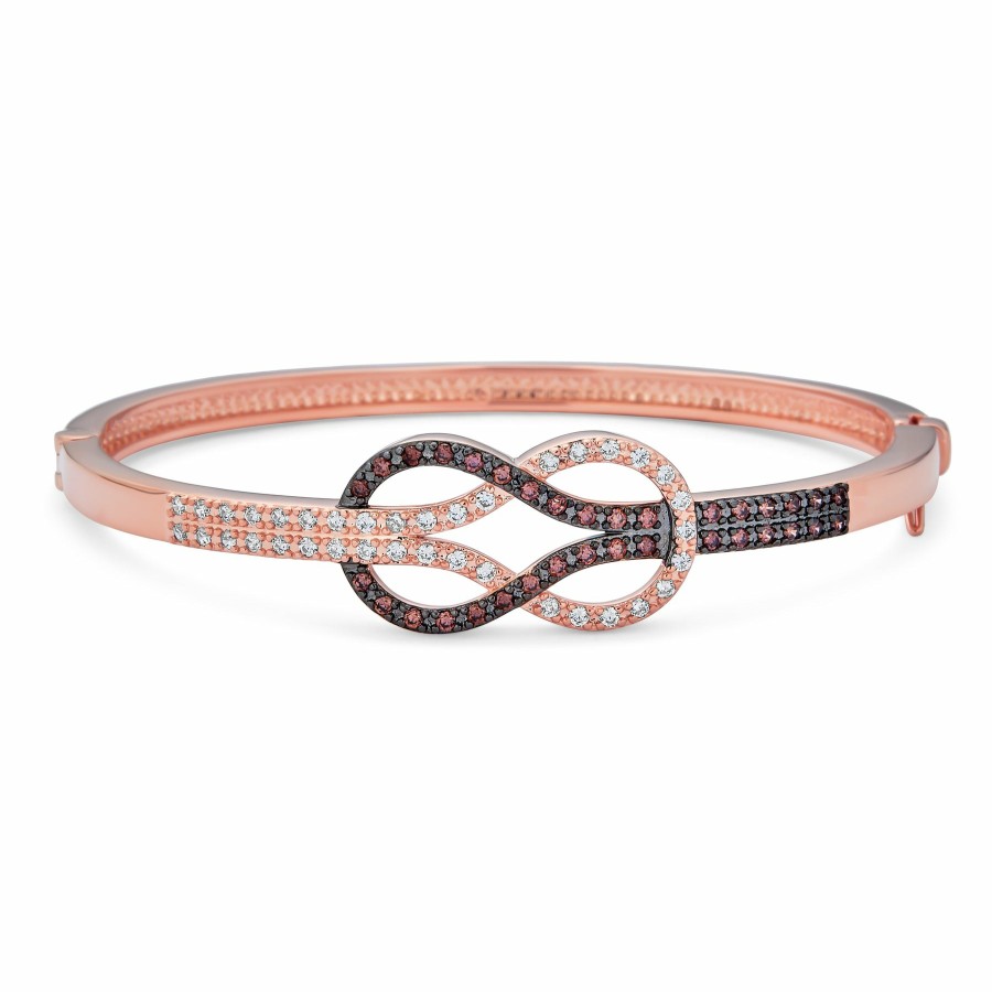 Shop Women Bling Jewelry Cuff Bangle Bracelets | Two Tone Infinity Symbol Cz Bangle Bracelet Black Rose Gold Plated