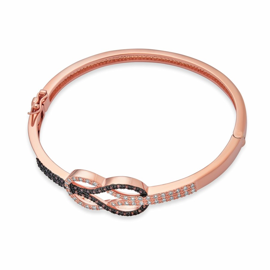 Shop Women Bling Jewelry Cuff Bangle Bracelets | Two Tone Infinity Symbol Cz Bangle Bracelet Black Rose Gold Plated