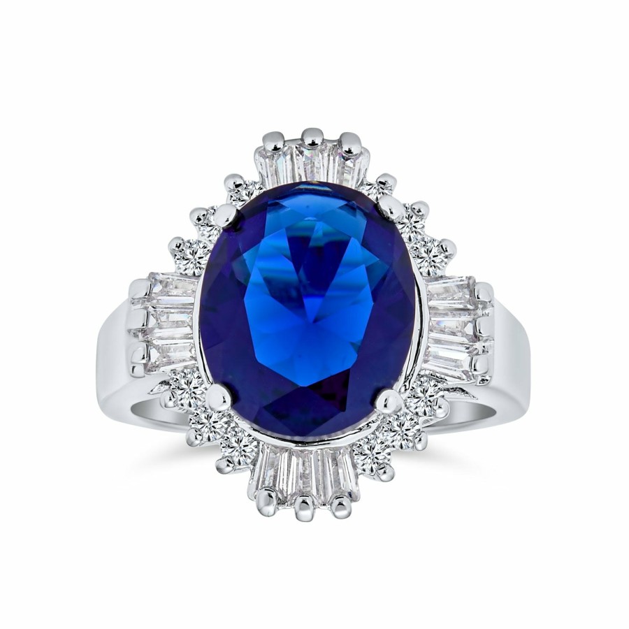 Shop Women Bling Jewelry Engagement Rings | Art Deco Style Royal Blue 6Ct Aaa Cz Imitation Sapphire Statement Ring