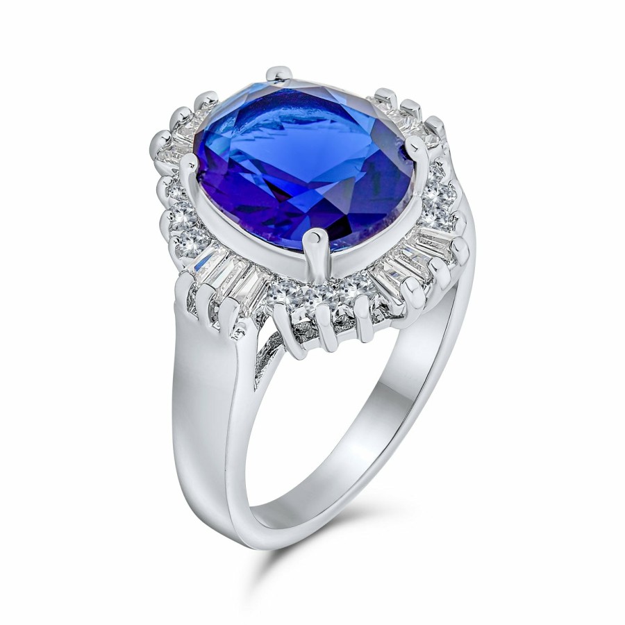 Shop Women Bling Jewelry Engagement Rings | Art Deco Style Royal Blue 6Ct Aaa Cz Imitation Sapphire Statement Ring