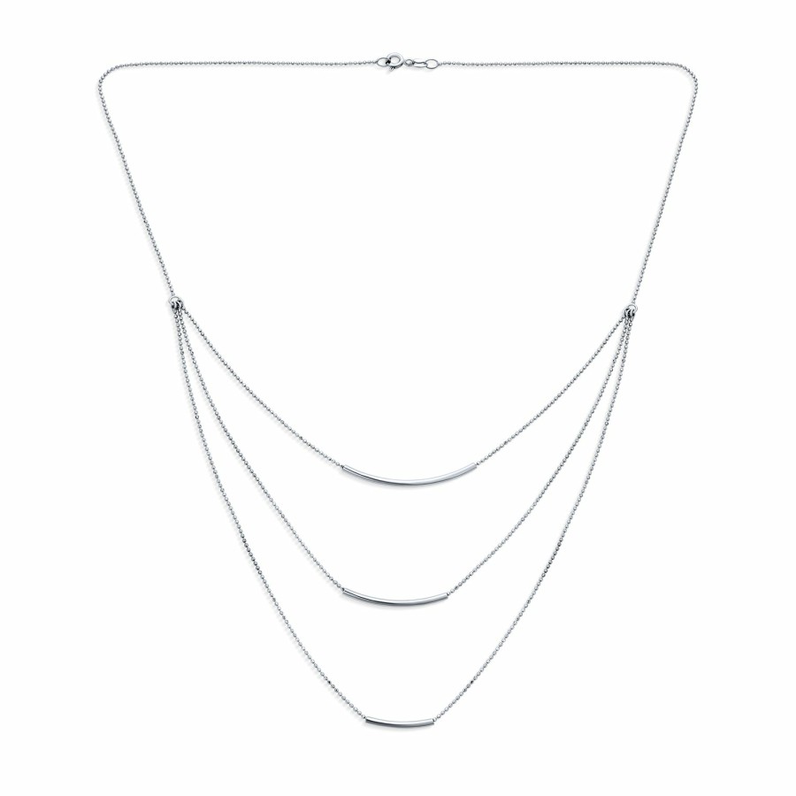 Shop Women Bling Jewelry Chains Necklaces | Layered Three Strand Chain Necklace Curved Bar .925 Sterling Silver