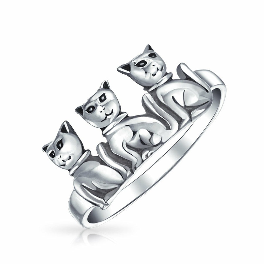 Shop Women Bling Jewelry Unique Rings | Bff Three Best Friends Family Kitten Cat Ring Band .925 Sterling Silver