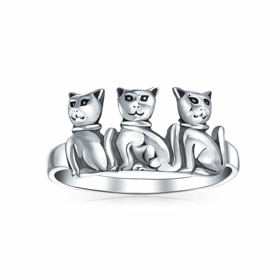 Shop Women Bling Jewelry Unique Rings | Bff Three Best Friends Family Kitten Cat Ring Band .925 Sterling Silver