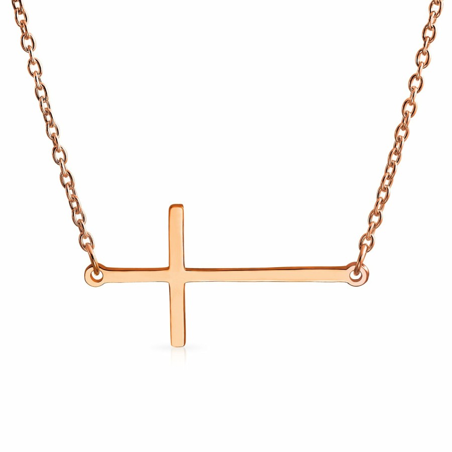 Shop Women Bling Jewelry Delicate Pendant Necklaces | Opal Plain Sideways Cross Necklace Pendant 925 Gold Plated