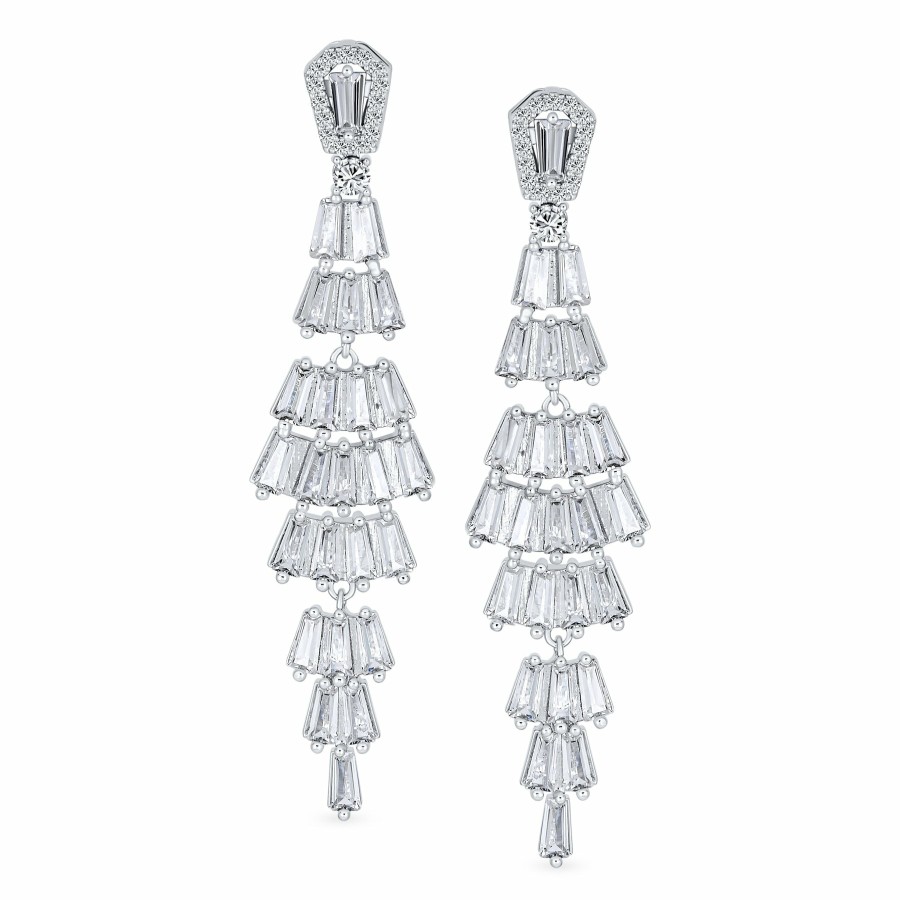 Shop Women Bling Jewelry Chandelier Earrings | Art Deco Asian Bridal Cz Baguette Statement Fan Chandelier Earrings