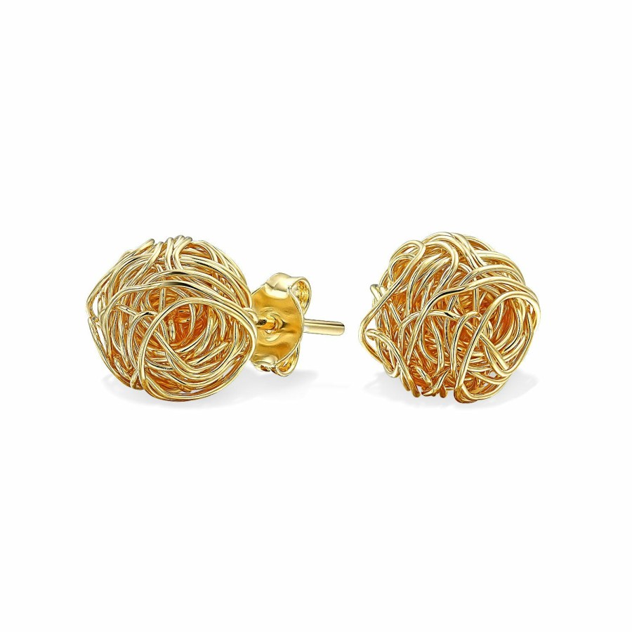 Shop Women Bling Jewelry Stud Earrings | Wire Twisted Knot Rope Round Ball Stud Earrings Gold Plated 9Mm