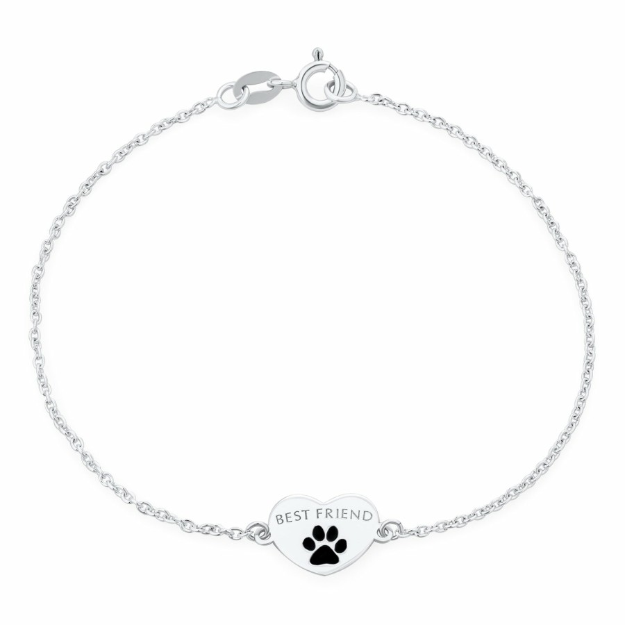 Shop Women Bling Jewelry Engravable Bracelets | Pet Lover Dog Puppy Bff Heart Paw Print Charm Bracelet Sterling Silver