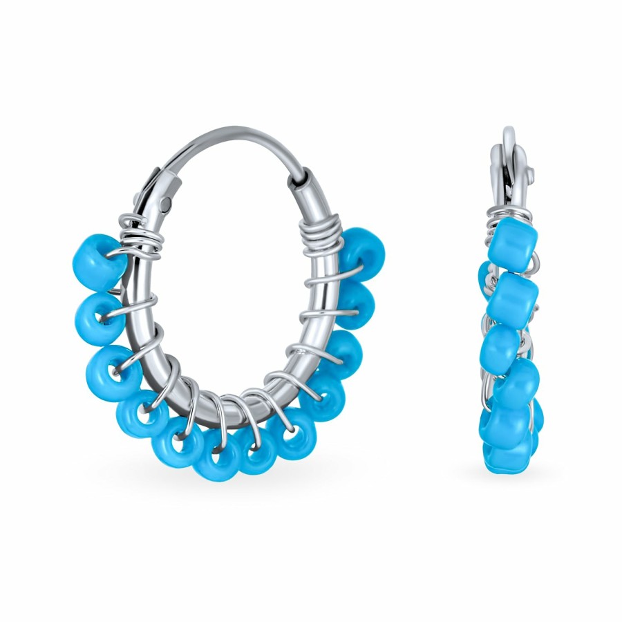 Shop Women Bling Jewelry Hoops Huggies Earrings | Small Boho Turquoise Endless Hoop Western Earrings .925 Silver