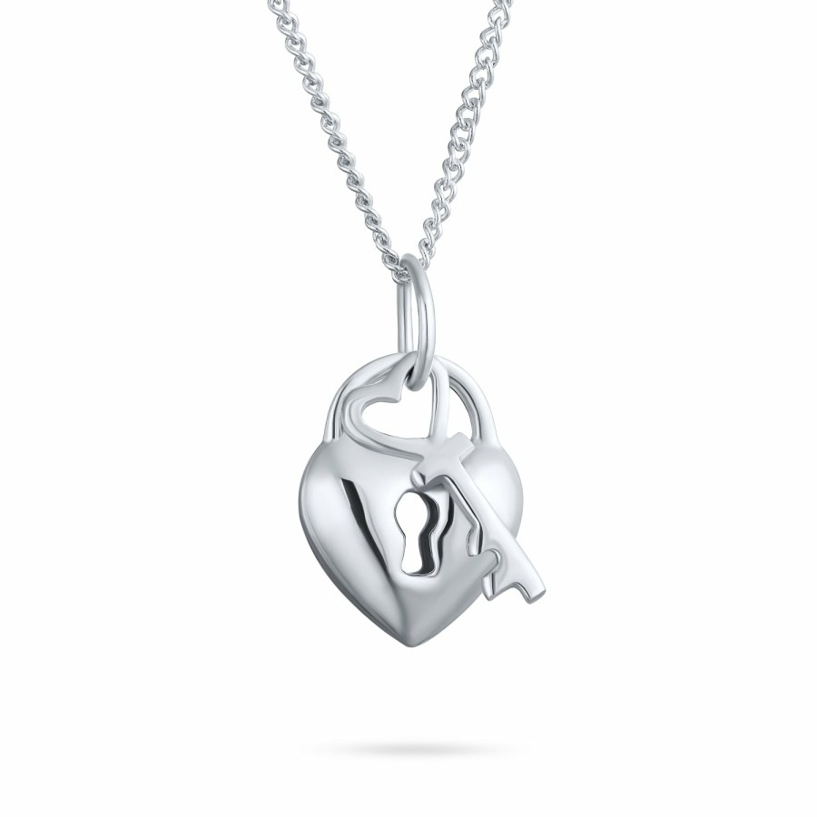 Shop Women Bling Jewelry Pendant Necklaces | Romantic Lock Key Heart Charm Pendant .925Sterling Silver Necklace