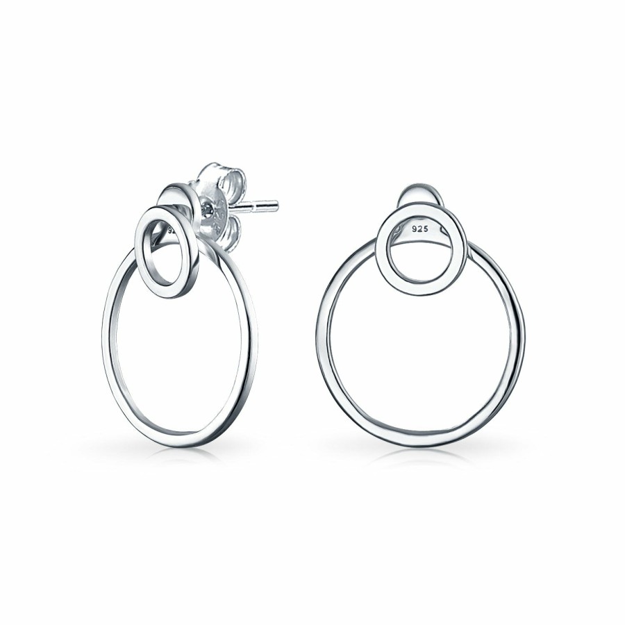 Shop Women Bling Jewelry Dangle Drop Earrings | Modern Geometric Round Open Circle Hoop Earrings .925 Sterling Silver